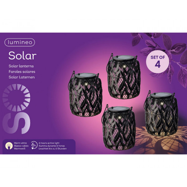 Set de 4 lámparas solares decorativas, color negro